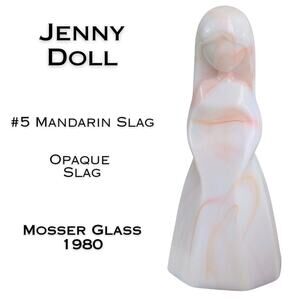 Mosser Glass Jenny Doll Mandarin Slag #5 1980 White & Pink Opaque Slag Glass